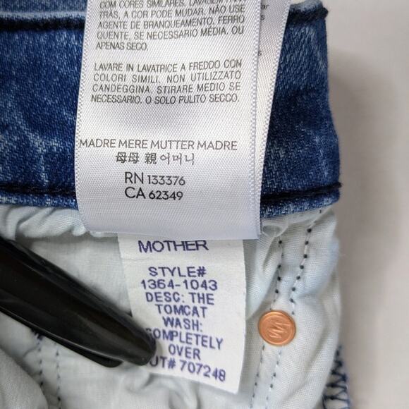 Mother Tomcat 24 Blue High Rise Distressed Straight Raw Hem Denim - Picture 12 of 14